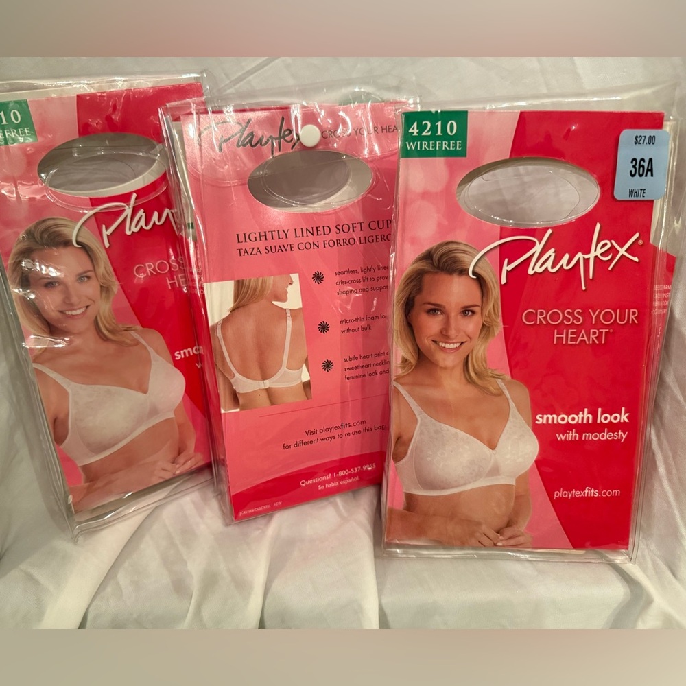 Playtex Women's White Bra - Cross Your Heart 36A set of 3 NEW #4210 wireless